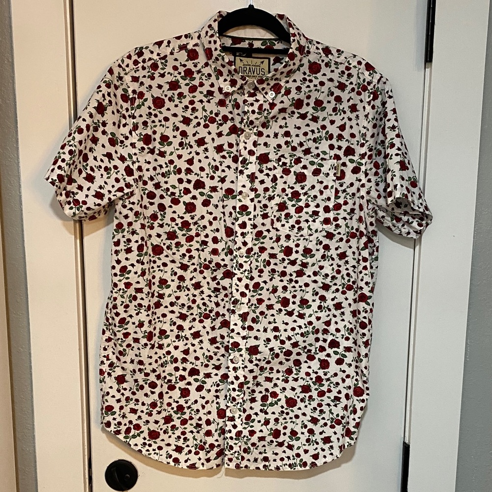 Dravus Men's Floral Print Shirt - Red and White